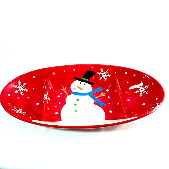 3 Section Divided Compartment Serving Tray Platter Christmas Frosty the Snowman - Picture 5 of 6